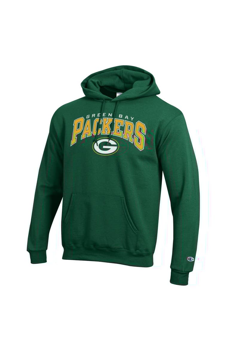 Men's Champion Green Green Bay Packers Powerblend Arch over Logo Hoodie, Alternate, color, Green