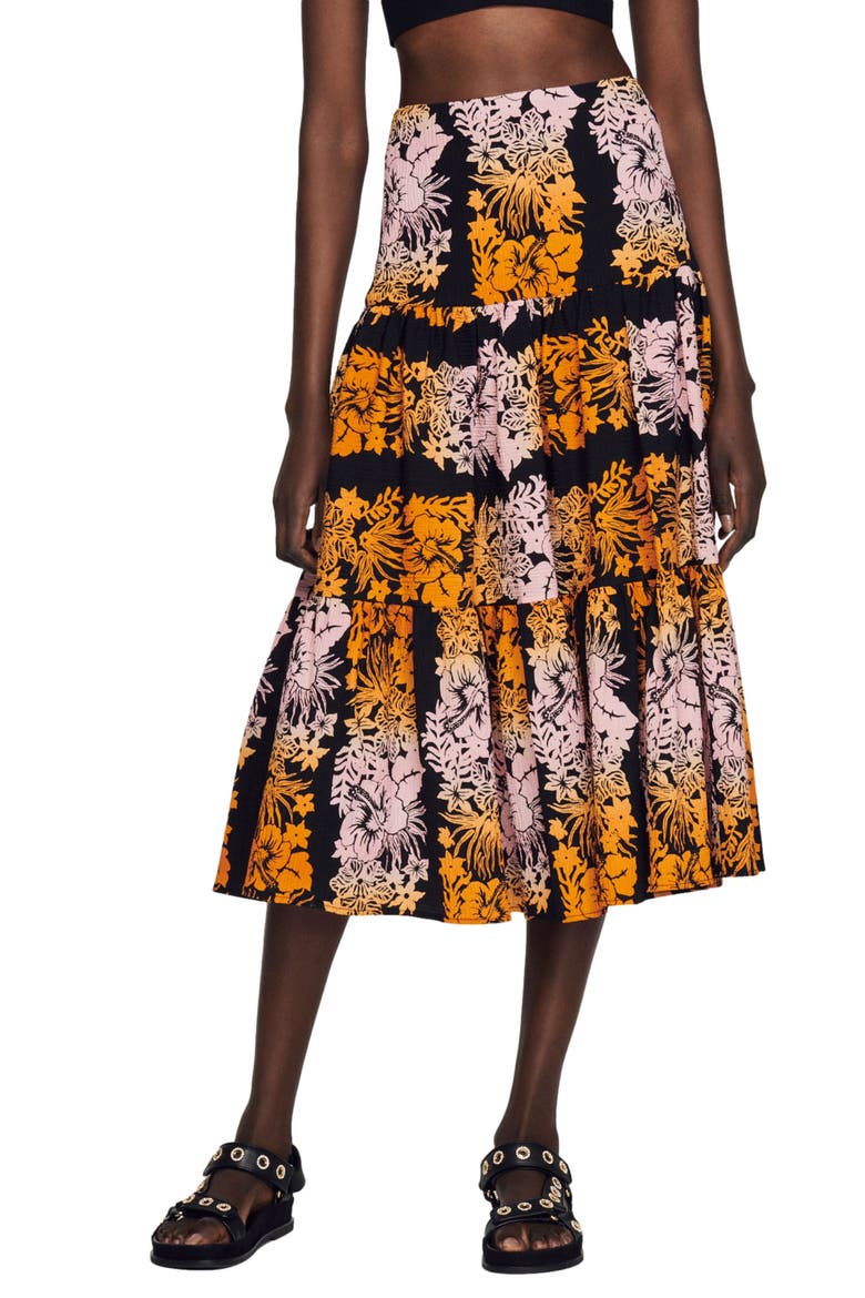 Maddie Floral A-Line Skirt, Main, color, NOIR