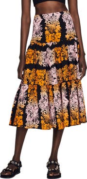 SANDRO Maddie Floral A-Line Skirt