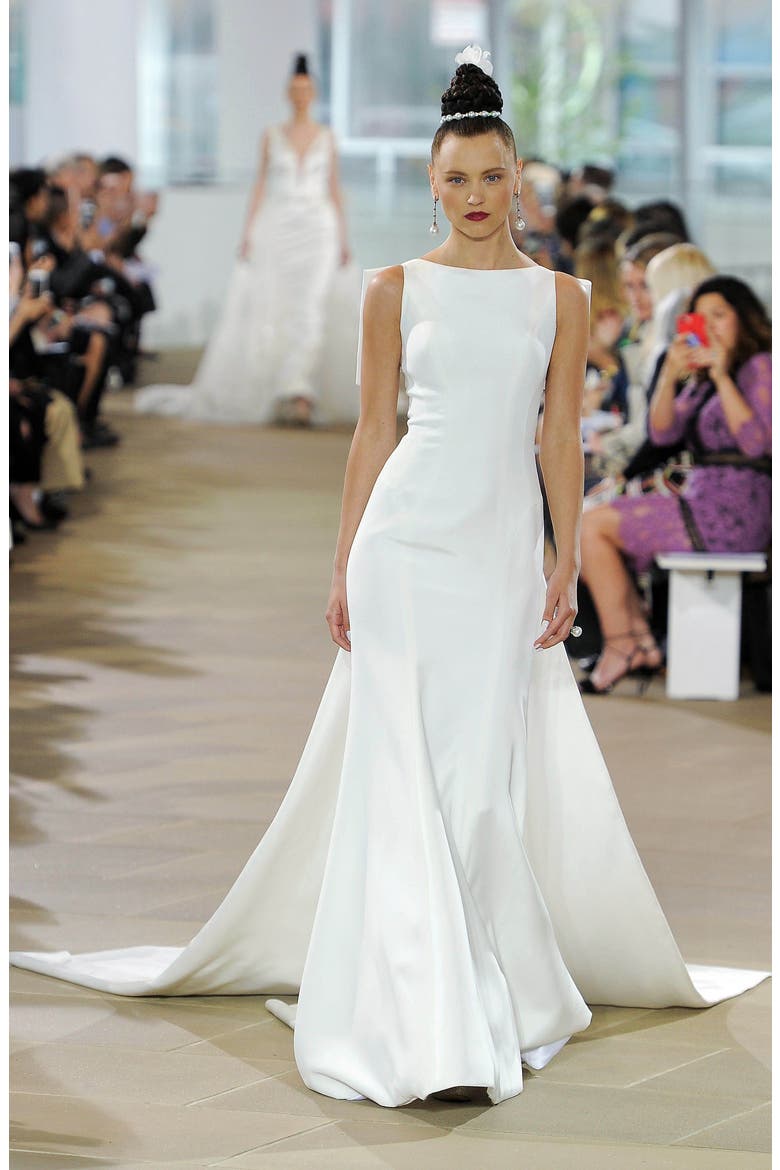 Promise Silk Trumpet Wedding Dress, Alternate, color, OFF WHITE