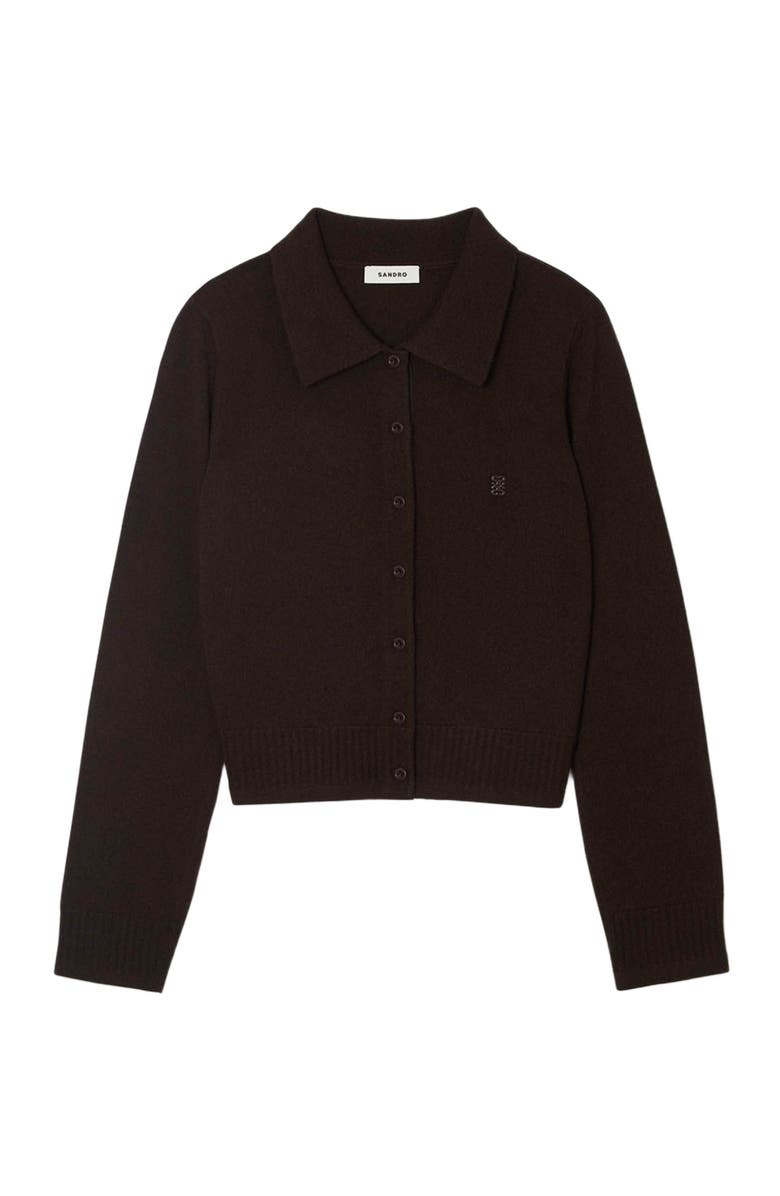 SANDRO Shirt-collar cardigan, Alternate, color, Chocolate