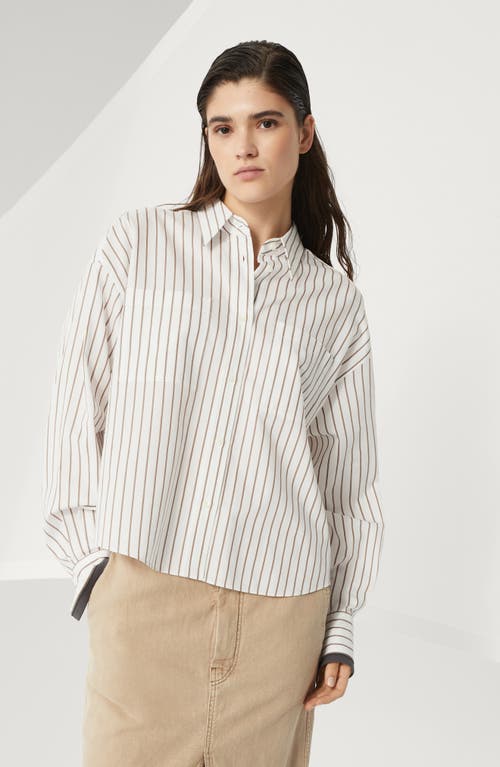 Shop Brunello Cucinelli Shirt With Monili In Tobacco