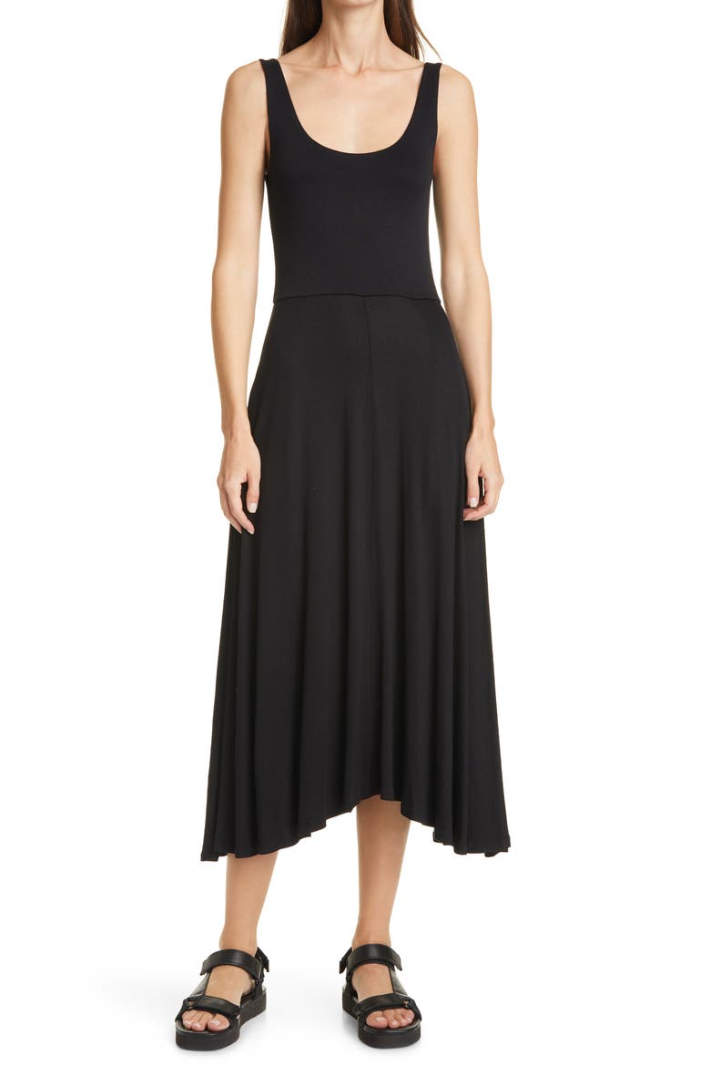 Handkerchief Hem Sleeveless Tank Dress, Main, color, BLACK