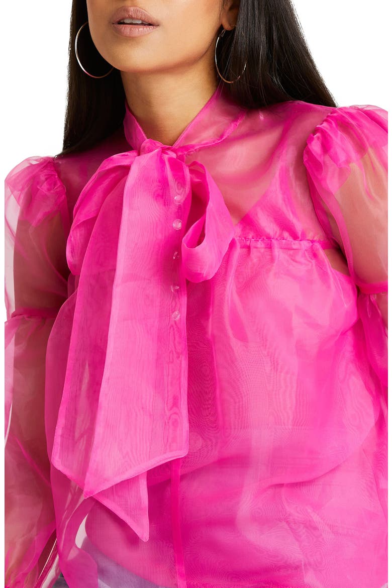 Sheer Organza Bow Neck Blouse, Alternate, color, BRIGHT PINK