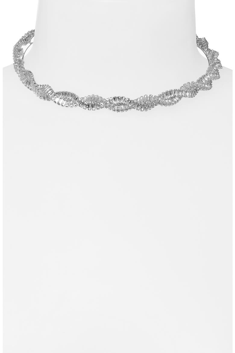 Cubic Zirconia Twisted Choker Necklace, Alternate, color, SILVER CZ