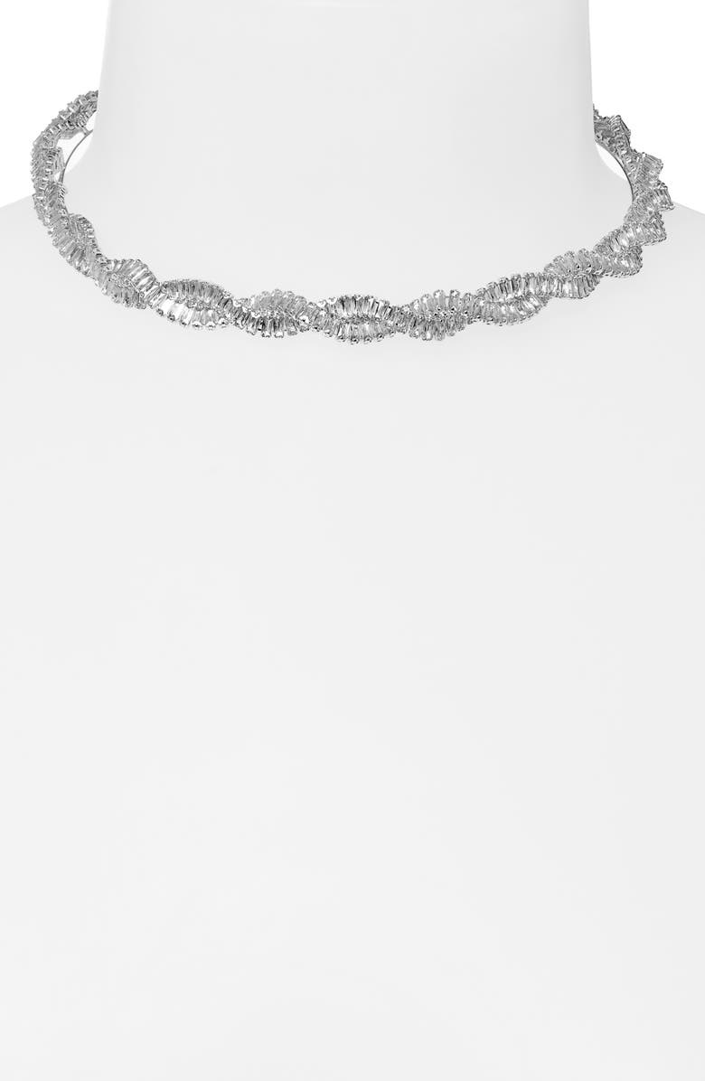 Tasha Cubic Zirconia Twisted Choker Necklace, Alternate, color, Silver Cz