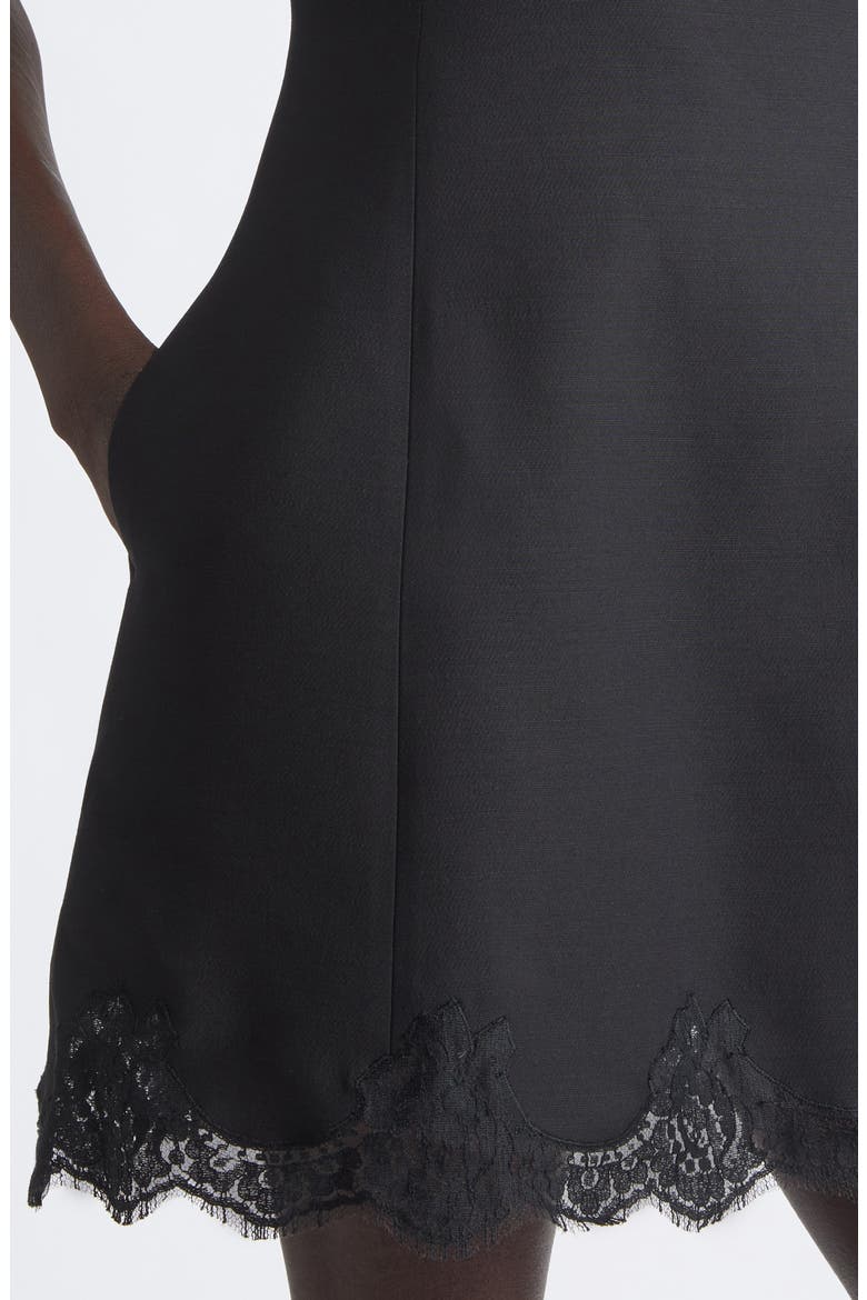 Lace Trim Crepe Minidress, Alternate, color, BLACK