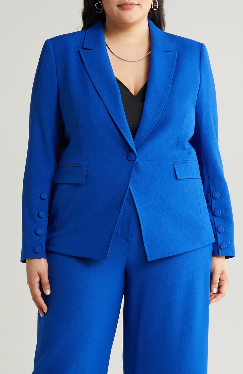 Tahari ASL One-Button Crepe Blazer, Alternate, color, 
