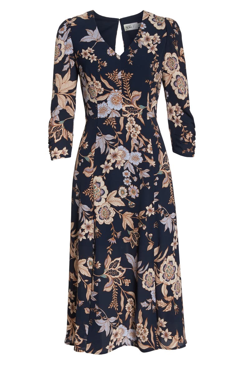 Floral Midi Dress, Alternate, color, NAVY