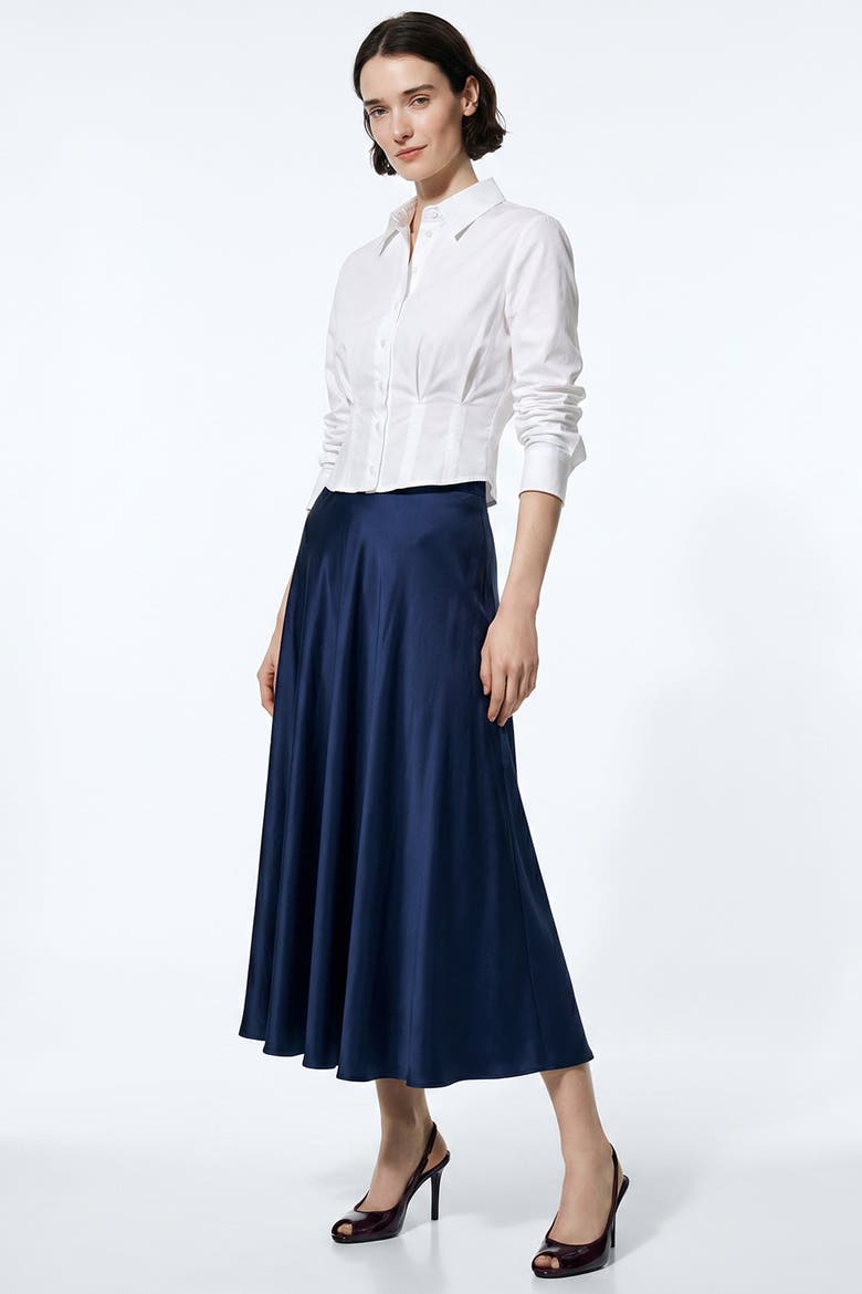 Nayaine A Line Zippered Midi Skirt, Alternate, color, Navy