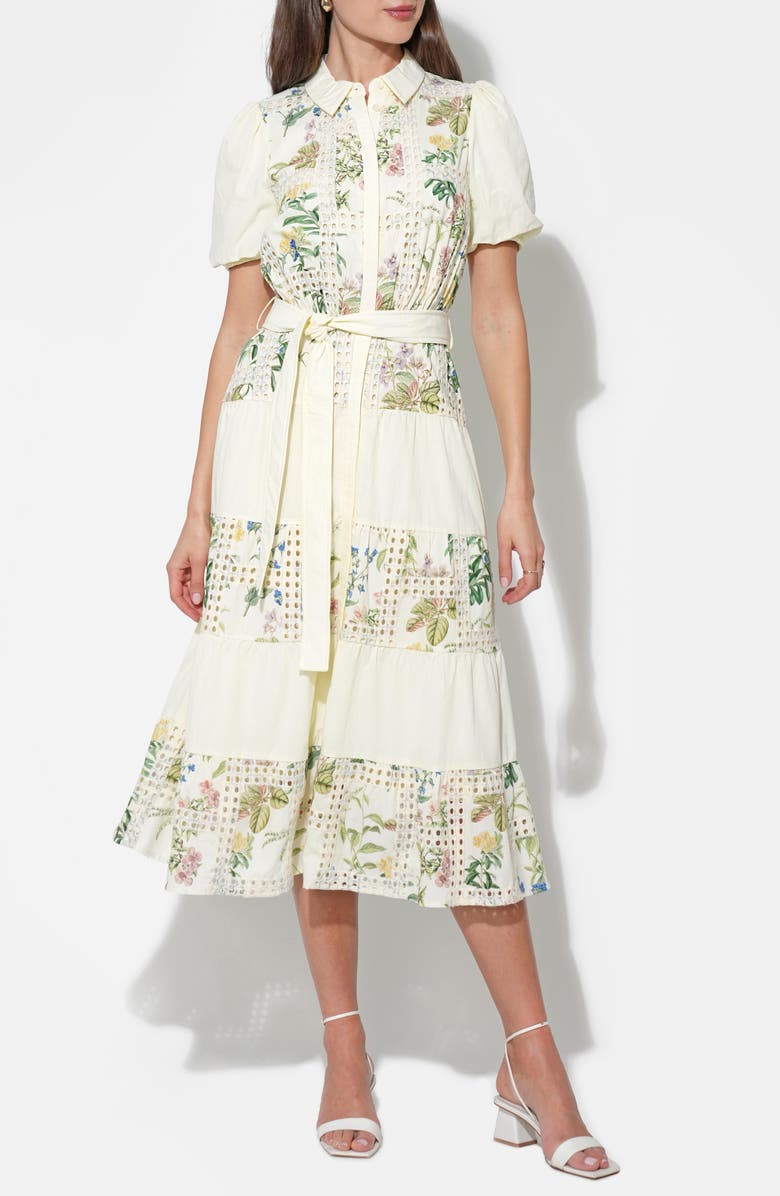 Adelyn Rae Octavia Button-Up Tiered Midi Dress, Alternate, color, Ivory