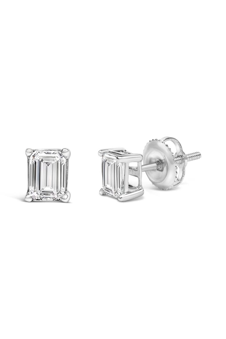 14K White Gold 1.0 Ct Emerald Lab-Grown Diamond Solitaire Stud Earrings, Main, color, White