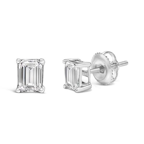 14K White Gold 1.0 Ct Emerald Lab-Grown Diamond Solitaire Stud Earrings