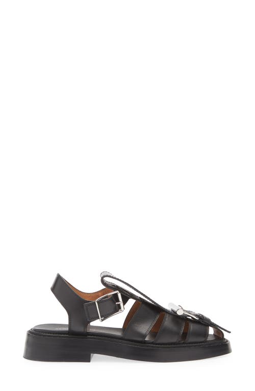 Alexander Mcqueen Round Toe Leather Sandals With Buckle Detail In Black/silver