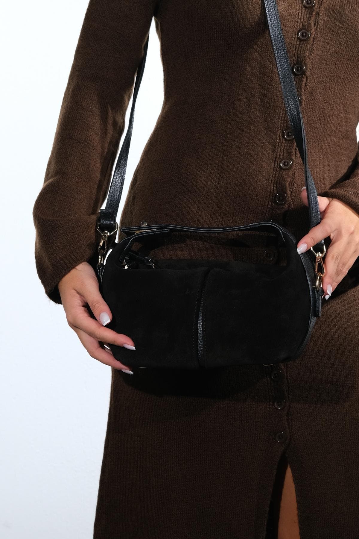 Forever & Always Shoes ISLAND Leather Shoulder Bag, Alternate, color, Black Suede