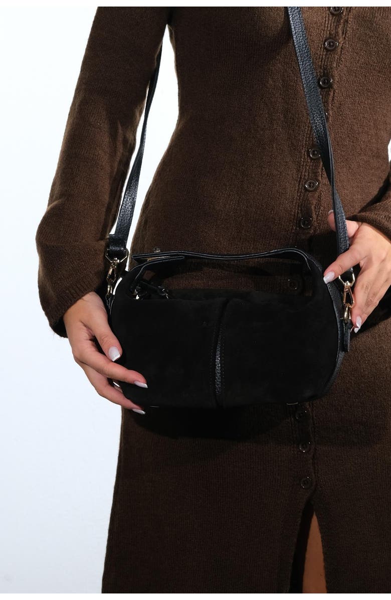 Forever & Always Shoes ISLAND Leather Shoulder Bag, Alternate, color, Black Suede