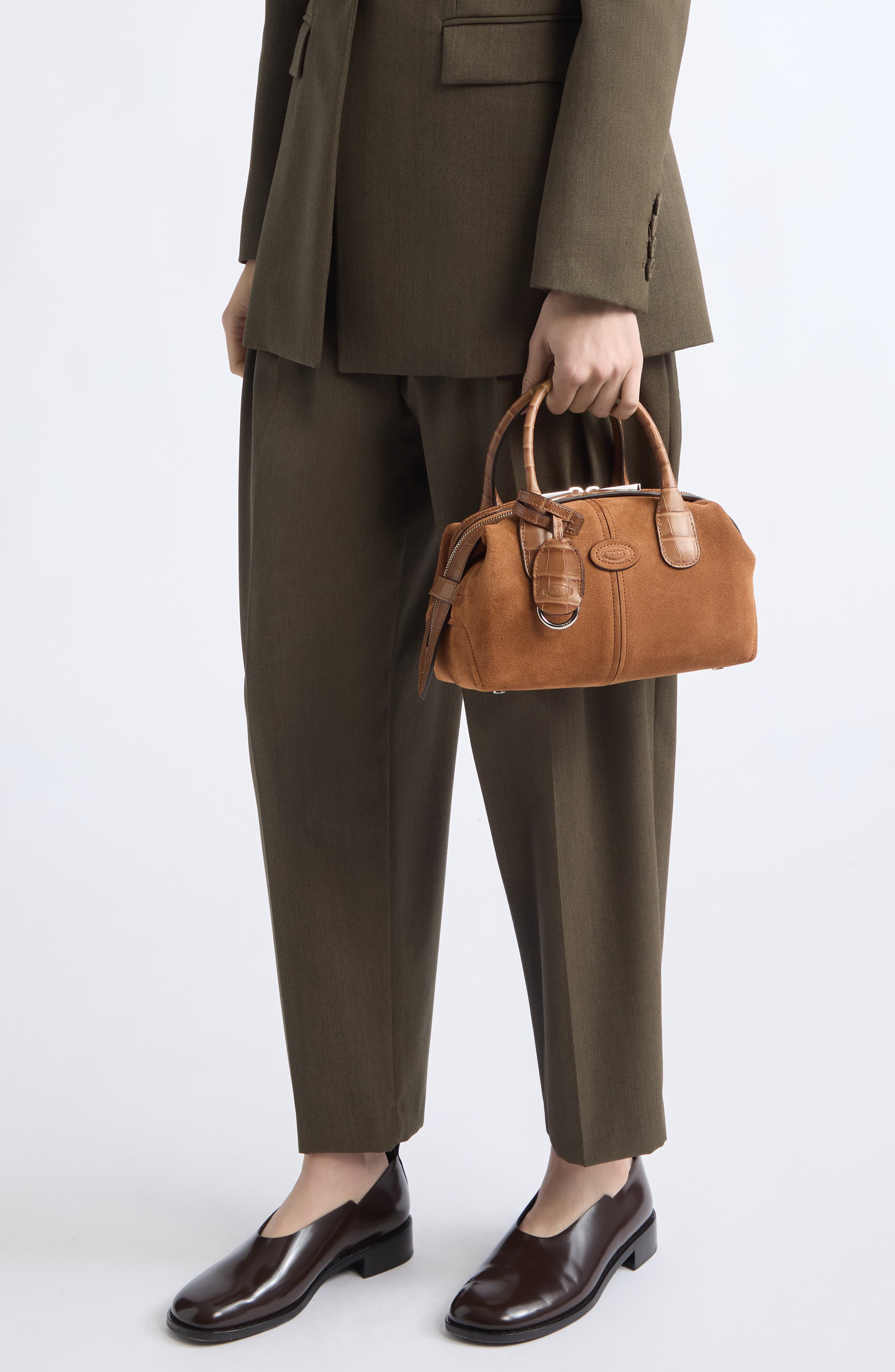 Bauletto Mini Croc Embossed Leather Crossbody Bag, Alternate, color, TERRA/ BISCOTTO