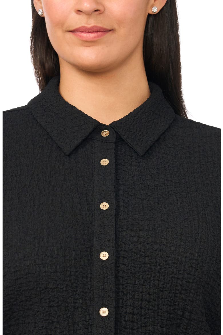 Flare Sleeve Knit Button-Up Shirt, Alternate, color, RICH BLACK