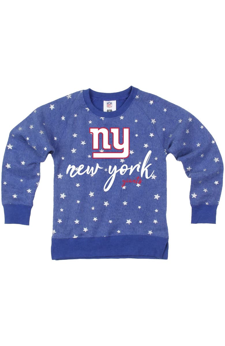 Wes & Willy Girls Youth Wes & Willy  Royal New York Giants Shimmer Star Reverse Fleece Pullover Sweatshirt, Alternate, color, 
