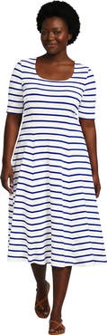 Lands' End Starfish Elbow Sleeve Midi Fit and Flare Dress