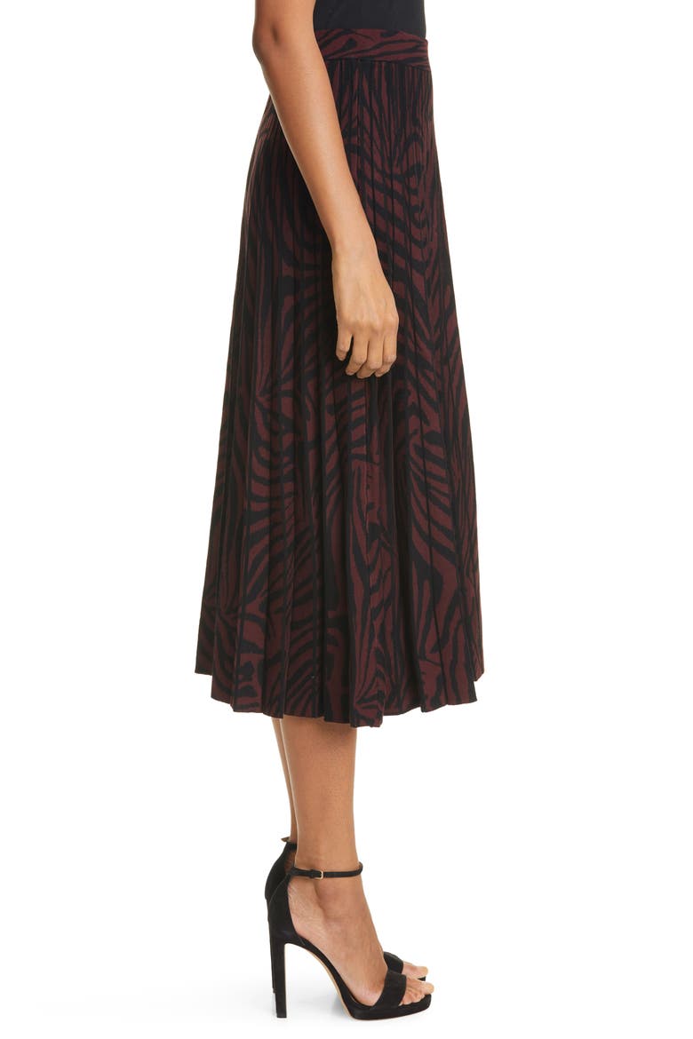 Pleated Zebra Print Skirt, Alternate, color, OXBLOOD