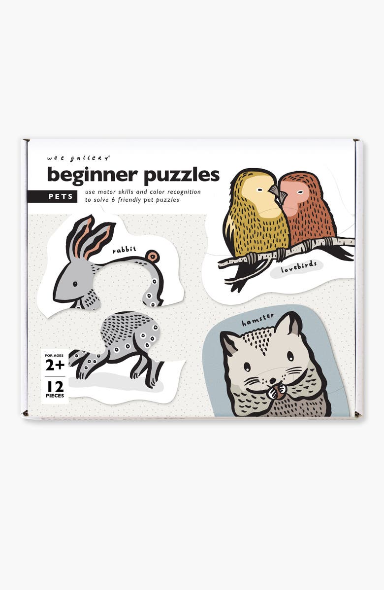 Wee Gallery Pets Beginner Floor Puzzle and Wooden Toy Stacker Bundle, Alternate, color, Pets
