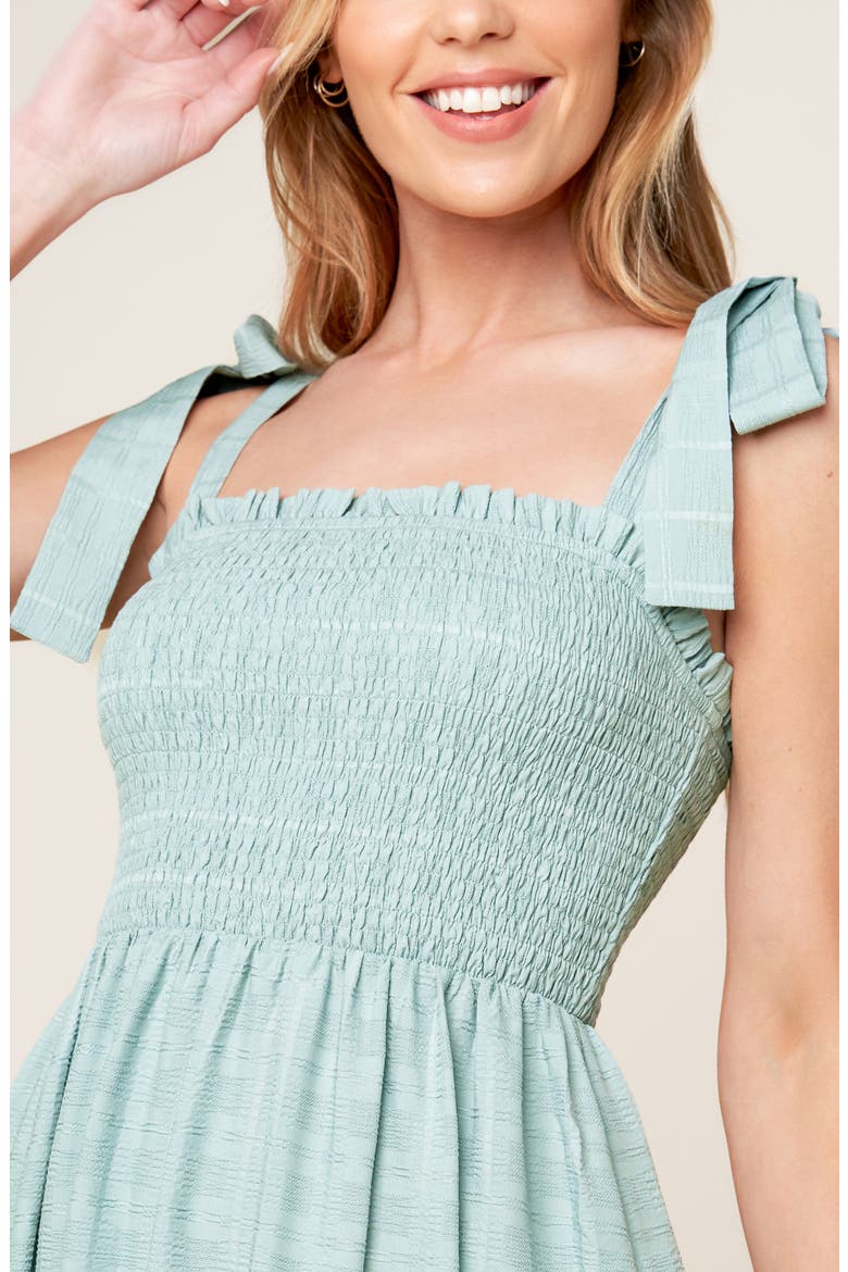 Tie Strap Smocked Tiered Maxi Dress, Alternate, color, DUSTY TEAL