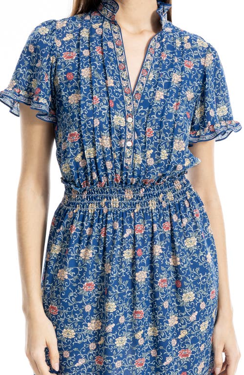 Max Studio Smocked Flutter Sleeve Maxi Dress In Blue