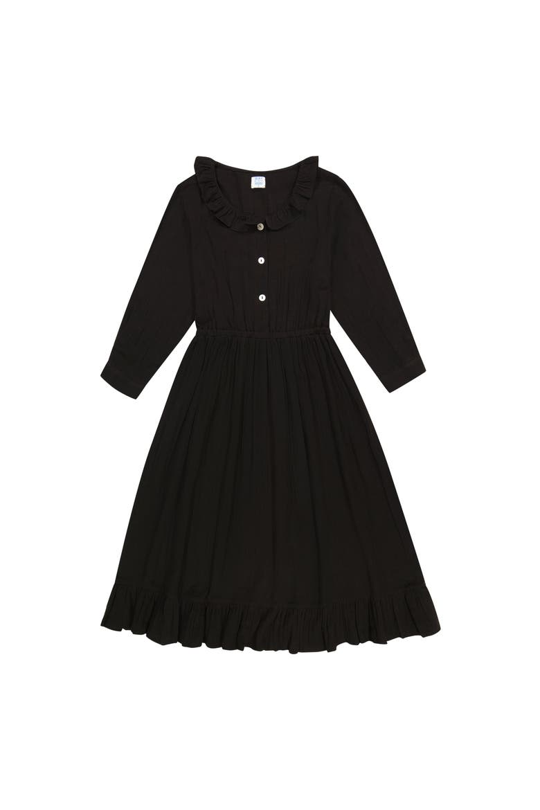 Brigitte Ruffle Neck Shirtdress, Main, color, Black Cotton Gauze