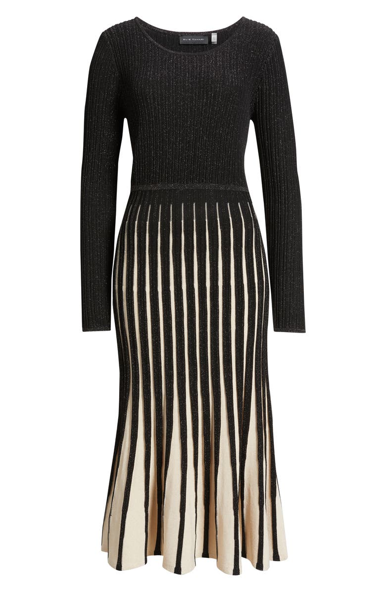 Elie Tahari The Daria Metallic Pleated Long Sleeve Midi Dress, Main, color,