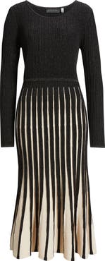 Elie Tahari The Daria Metallic Pleated Long Sleeve Midi Dress