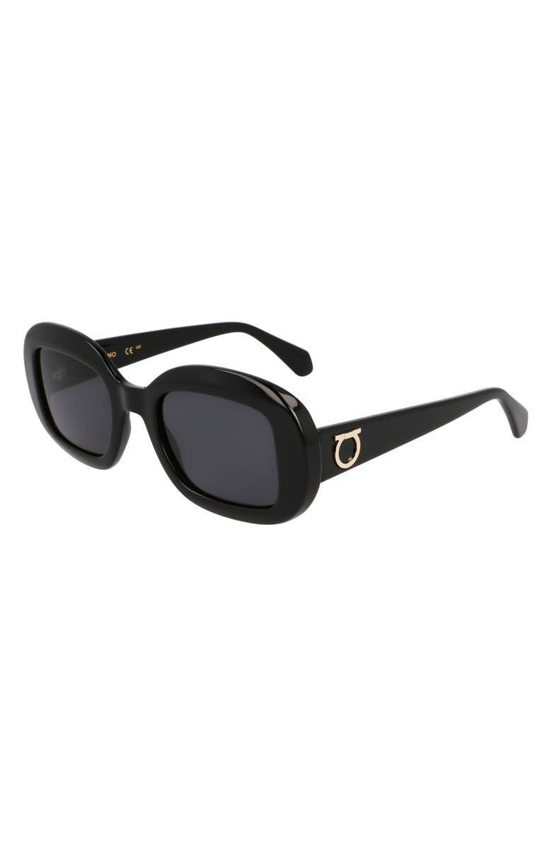 FERRAGAMO Gancini 51mm Oval Sunglasses, Alternate, color, Black