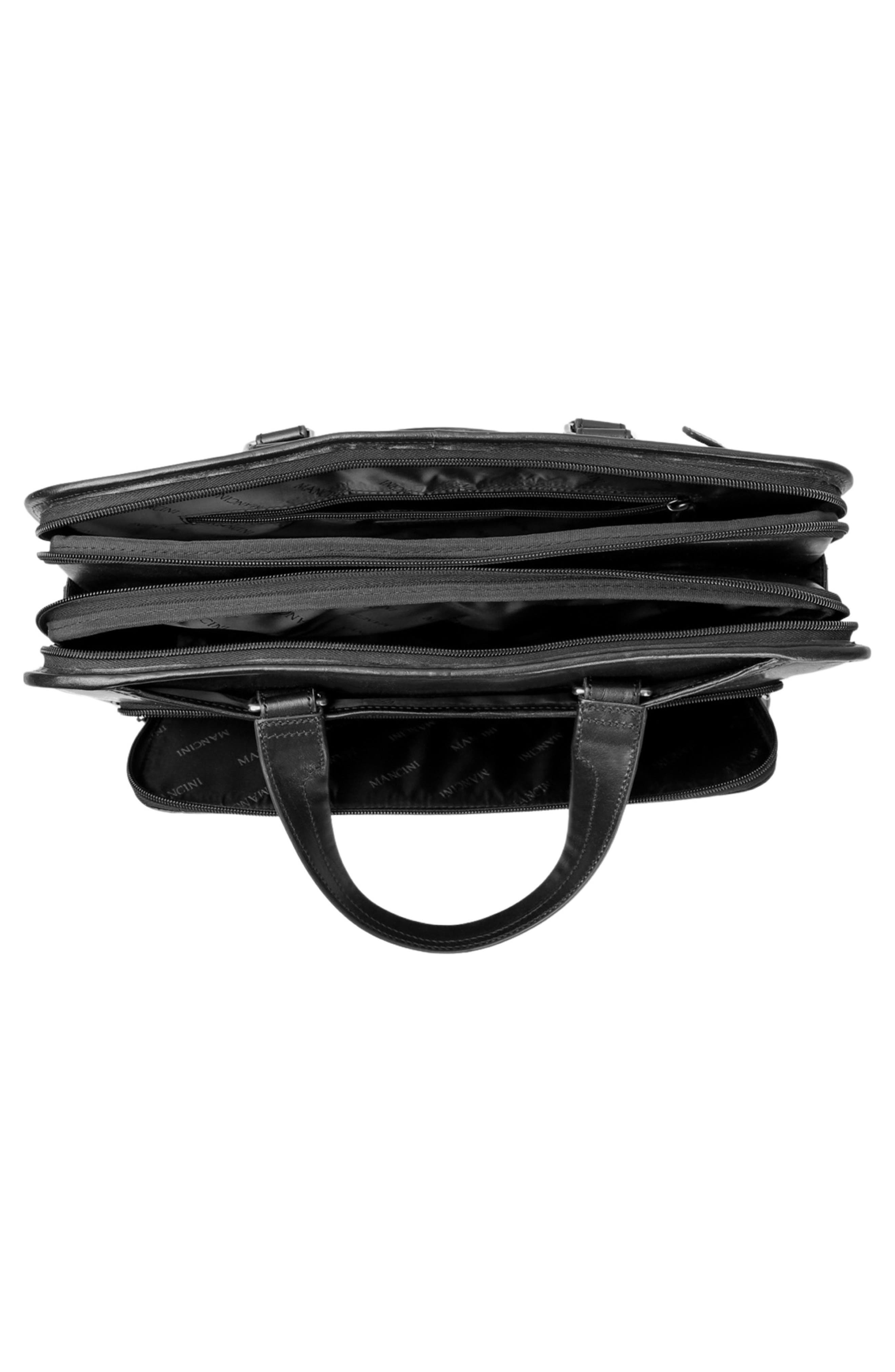 Leather Triple Compartment Briefcase, Alternate, color, BLACK