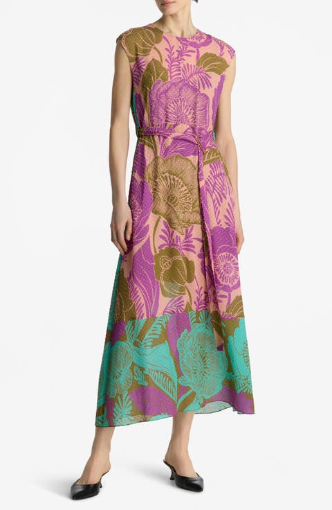 California Poppy Metallic Fil Coupé Midi Dress