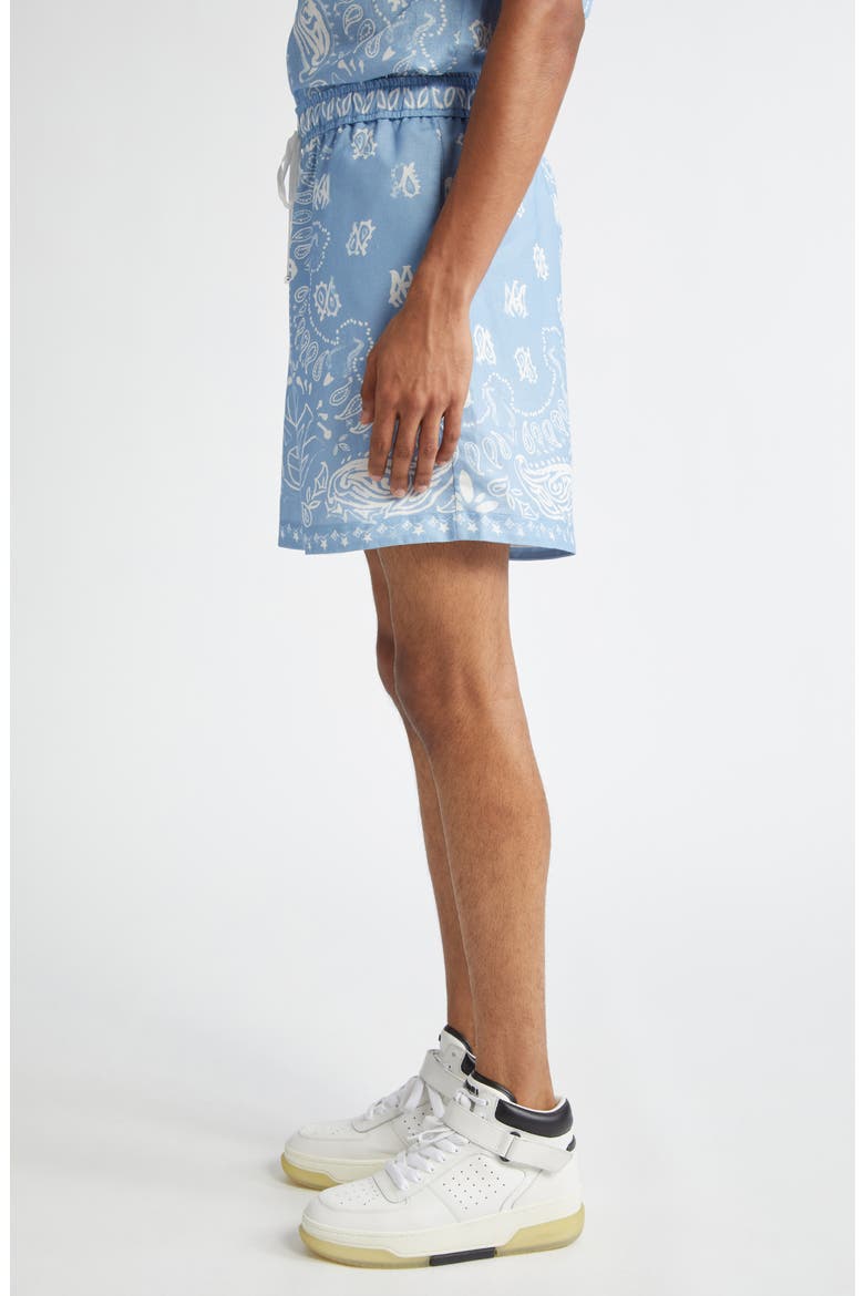 Watercolor Bandana Linen & Cotton Shorts, Alternate, color, CERULEAN