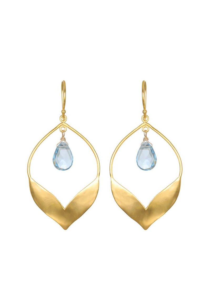 Transformed by Compassion Lotus Blue Topaz Earrings, Main, color, Gold