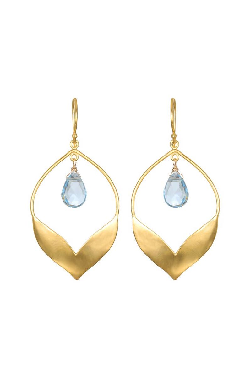 Satya Jewelry Transformed by Compassion Lotus Blue Topaz Earrings, Main, color, Gold