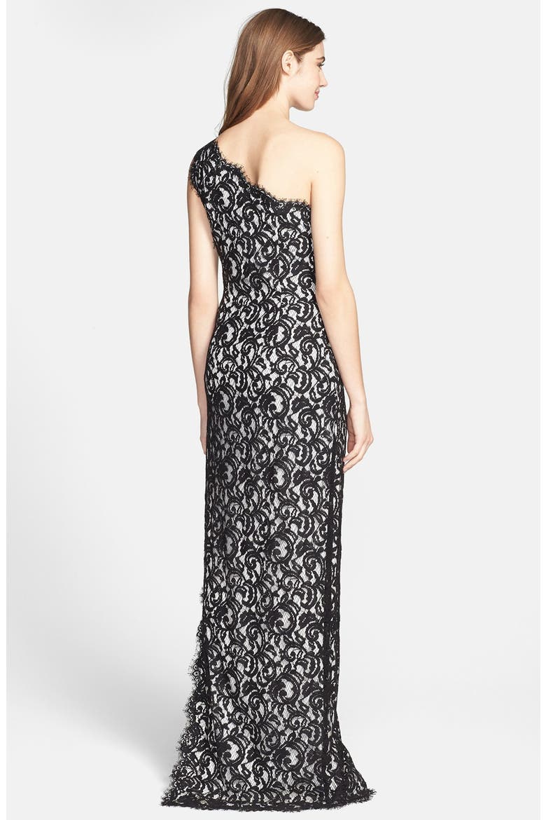 One Shoulder Lace Gown, Alternate, color, BLACK/ IVORY