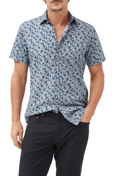 Willowbank Leaf Print Short Sleeve Button-Up Shirt