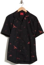 HUGO Ellino Bird Print Camp Shirt