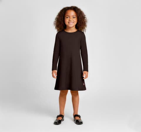 Girl's Soft 100% Cotton Baby Rib Long Sleeve Dress (Toddler/Kids)