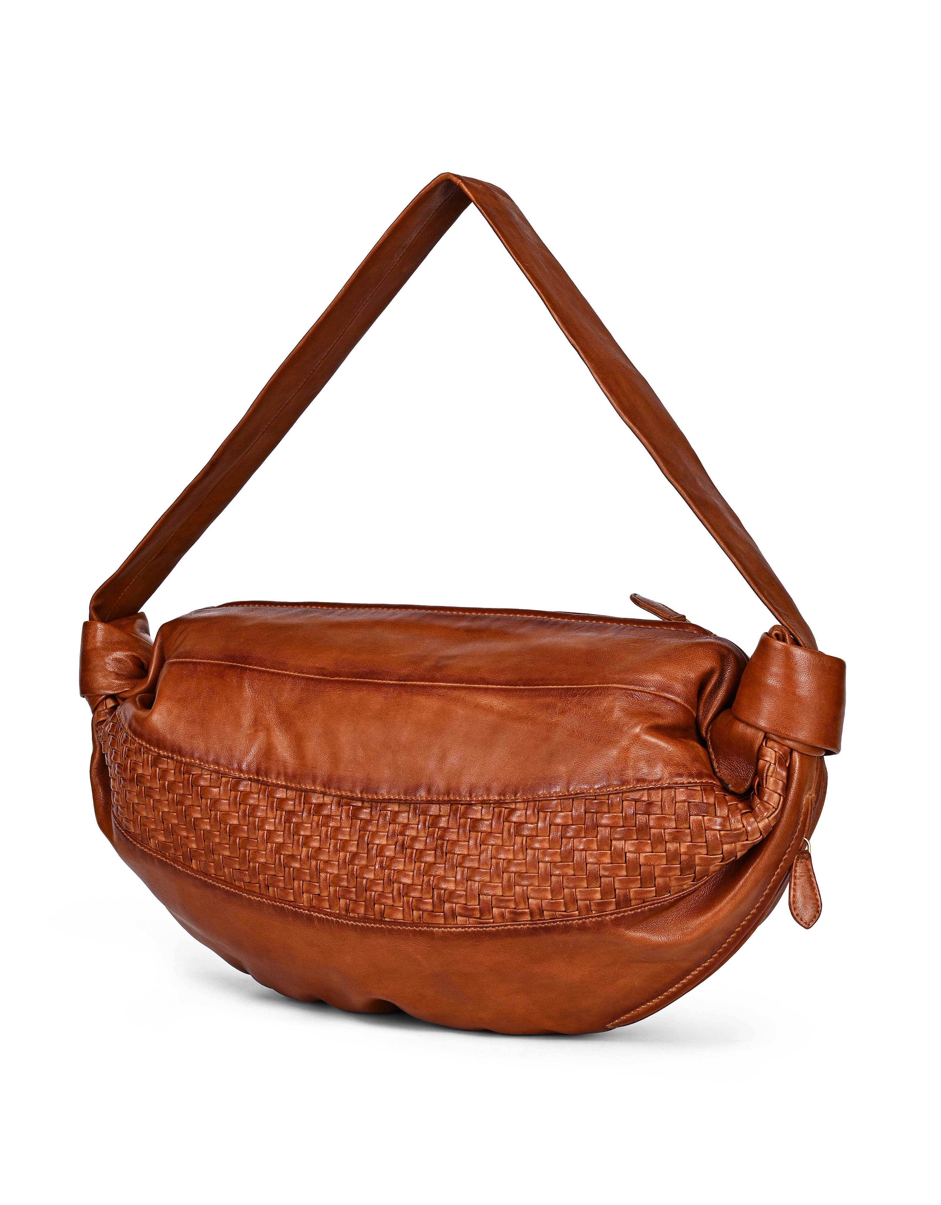 Lily Oversized Handwoven Convertible Leather Sling Bag, Alternate, color, Cognac