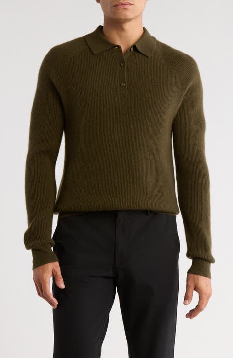 Rib Cashmere Polo Sweater