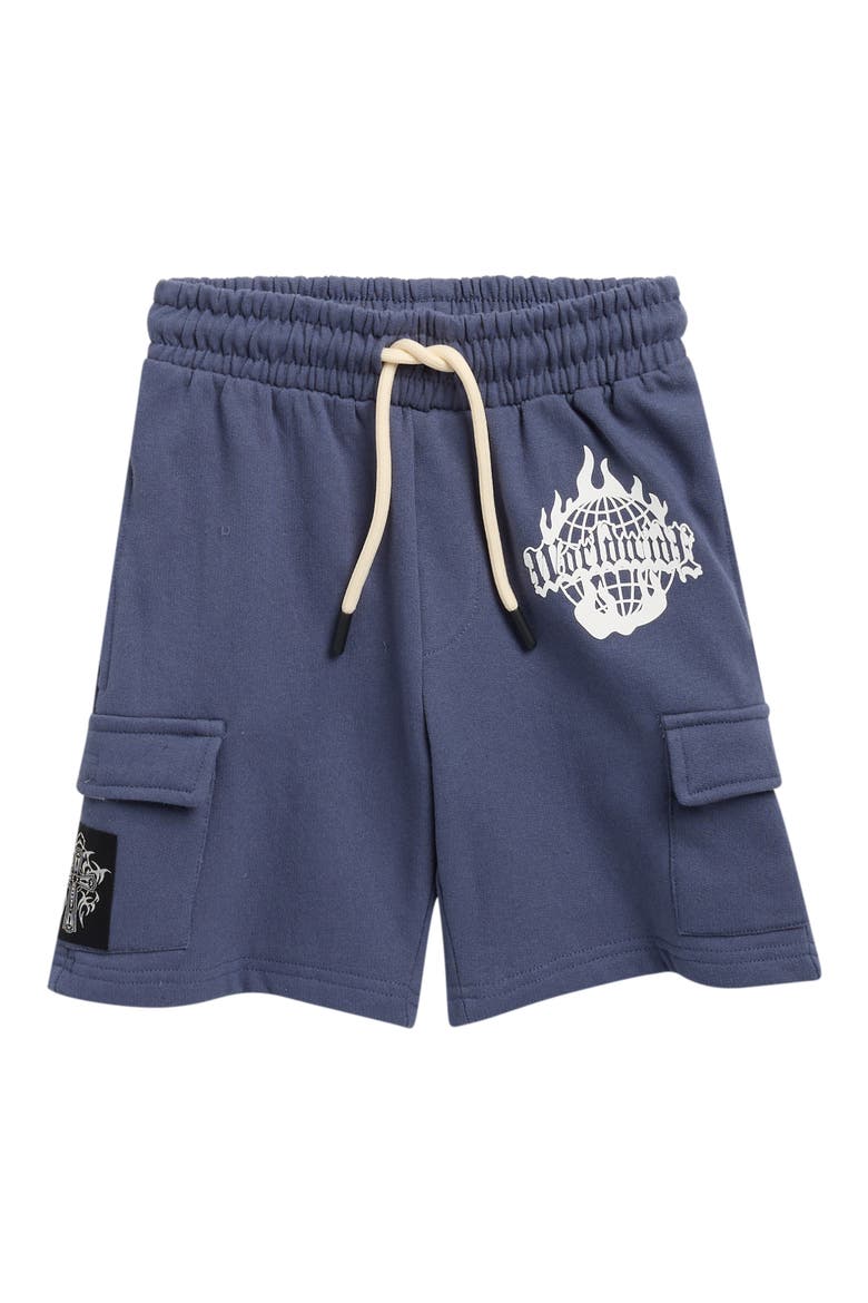 Kids' Gideon Fleece Cargo Shorts, Main, color, VINTAGE INDIGO/ WORLDWIDE
