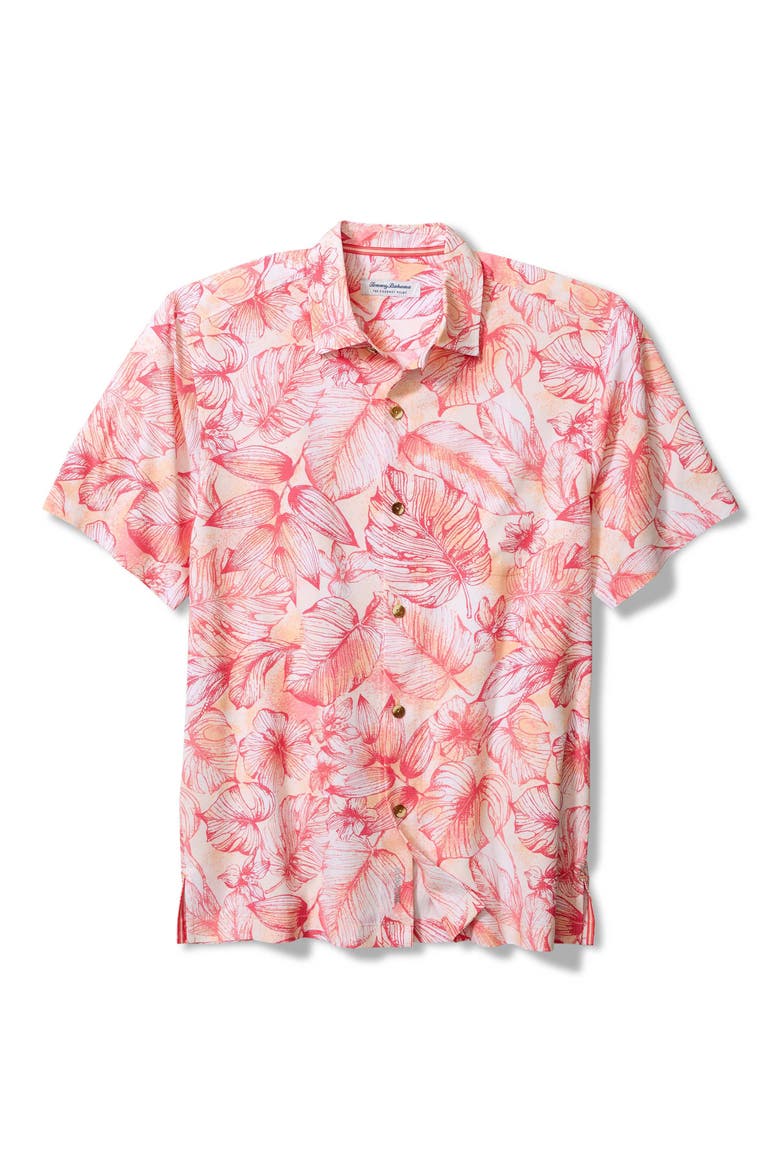 Coconut Point Coastal Cool Frond Escape IslandZone® Short Sleeve Button-Up Shirt, Main, color, PINK PEACH