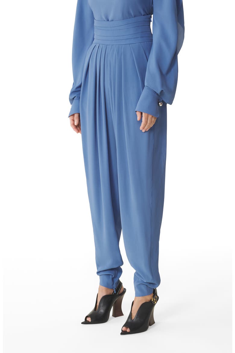 Blue Draped Pants In Crepe De Chine, Alternate, color, Jeanne Blue