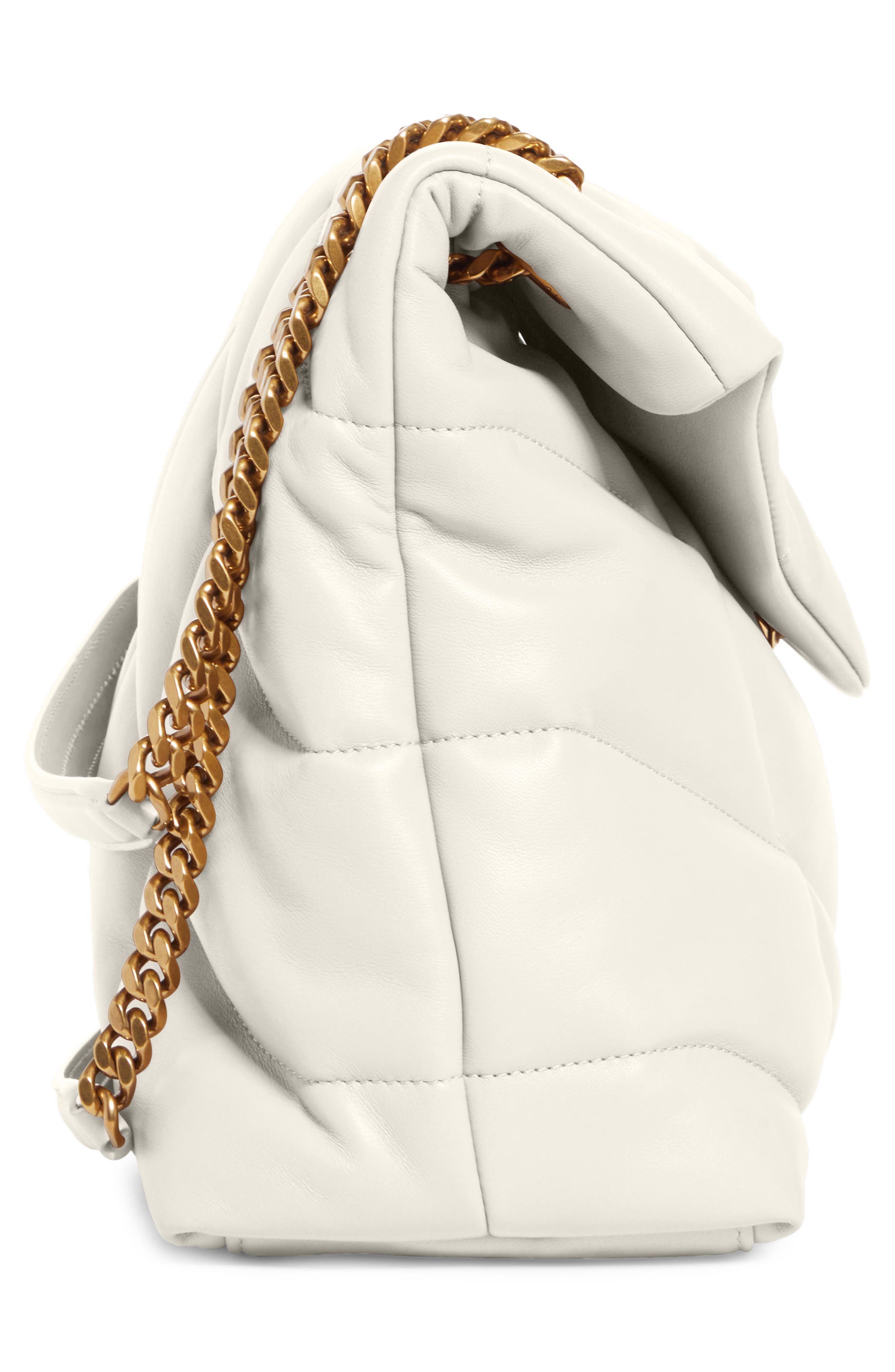 Saint Laurent Medium Loulou Puffer Quilted Leather Crossbody Bag, Alternate, color, Crema Soft