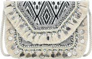 Antik Kraft Fringe Ikat Print Canvas Clutch