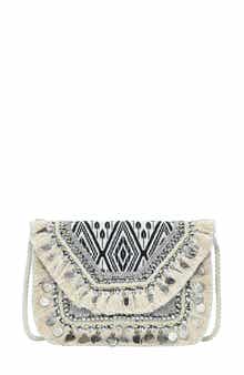 Fringe Ikat Print Canvas Clutch