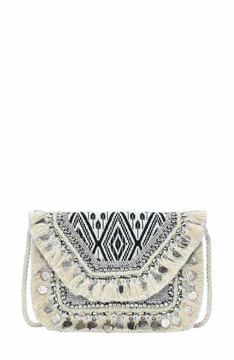Fringe Ikat Print Canvas Clutch